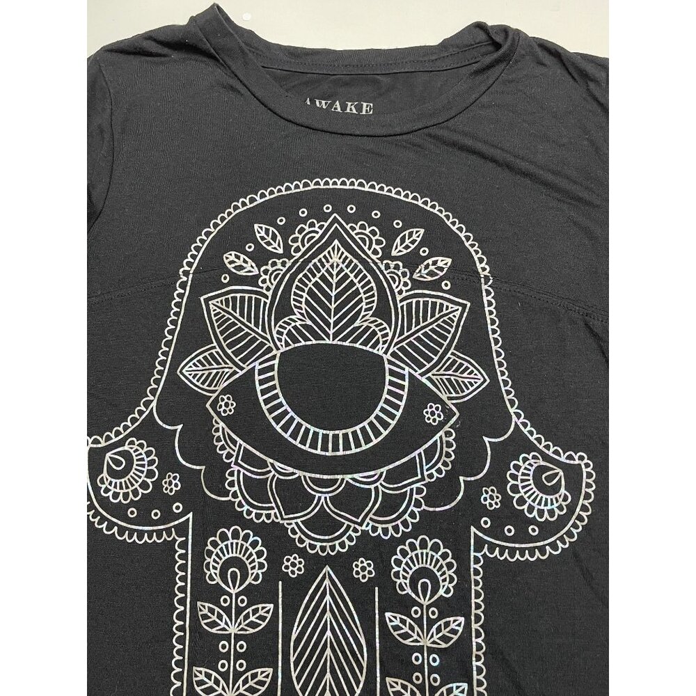 Awake graphic tee black t-shirt size S Hamsa Hand Eye Protection Symbol Rayon - Picture 7 of 7